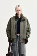HIGH NECK BUTTON POINT ZIP UP JUMPER IN KHAKI image 10