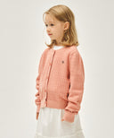 KIDS W POINTELLE KNIT CARDIGAN IN CORAL PINK image 2