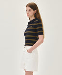 W STRIPE HALF ZIP UP SLIM KNIT IN NAVY image 2