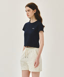 W SMALL LETTERING SLIM CROP TEE IN NAVY image 2