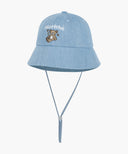 KIDS BEAR EMBROIDERY ROUND BUCKET HAT IN LIGHT BLUE image 2