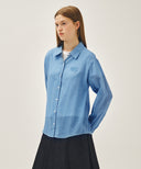 W PATTERN SHEER SHIRT IN BLUE image 8