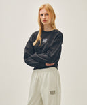 W FLOWER CLASSIC LOGO CROP SWEATSHIRT IN CHARCOAL GREY image 2