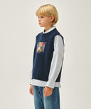 KIDS BEAR CLASSIC LOGO KNIT VEST IN NAVY image 2