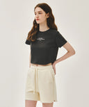 W SILVER LETTERING CROP TEE IN CHARCOAL GREY image 2