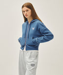 W BACK CLASSIC LOGO CROP HOODIE ZIPUP IN BLUE image 2