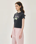W LEMON GRAPHIC SLIM CROP TEE IN CHARCOAL GREY image 6