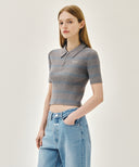 W STRIPE HALF ZIP UP SLIM KNIT IN MELANGE GRAY image 2