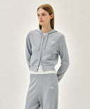 W SMALL CLASSIC LOGO CROP KNIT HOODIE ZIPUP IN HEATHER GREY image 2