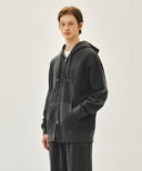 CLASSIC LOGO DYEING HOODIE ZIPUP IN CHARCOAL GREY image 2