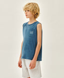 KIDS DOODLE CLASSIC LOGO POCKET SLEEVELESS IN BLUE image 2