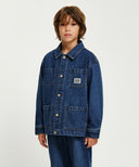 KIDS LETTERING LOGO DENIM JACKET IN BLUE