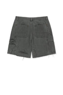 HERINGBONE RAW CUT DENIM SHORTS IN GRAY image 15