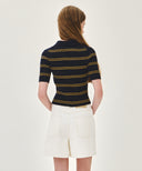 W STRIPE HALF ZIP UP SLIM KNIT IN NAVY image 3