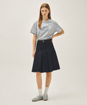 W DENIM PLEATED MIDI SKIRT IN INDIGO image 6