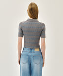 W STRIPE HALF ZIP UP SLIM KNIT IN MELANGE GRAY image 3
