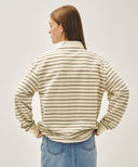 STRIPE PIQUE LONG SLEEVE TEE IN IVORY image 3