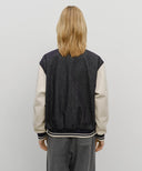 CLASSIC LOGO EMBROIDERY DENIM VARSITY JACKET IN NAVY image 3