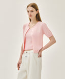 W SMALL CLASSIC LOGO HALF KNIT CARDIGAN SET UP IN LIGHT PINK image 3