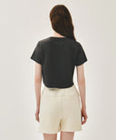 W SILVER LETTERING CROP TEE IN CHARCOAL GREY image 3