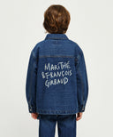 KIDS LETTERING LOGO DENIM JACKET IN BLUE
