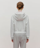 W LACE APPLIQUE CROP HOODIE ZIPUP IN LIGHT HEATHER GREY image 3