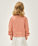 KIDS W POINTELLE KNIT CARDIGAN IN CORAL PINK image 3