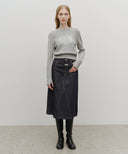 W A-LINE DENIM MIDI SKIRT IN DARK BLUE image 5