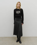 W SIDE BUCKLE PLEATED MIDI SKIRT IN CHARCOAL GREY image 3