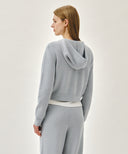 W SMALL CLASSIC LOGO CROP KNIT HOODIE ZIPUP IN HEATHER GREY image 3