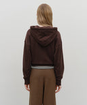 W SMALL CLASSIC LOGO CROP HOODIE IN BROWN