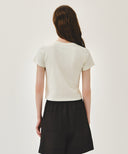 W SMALL LETTERING SLIM CROP TEE IN IVORY image 3