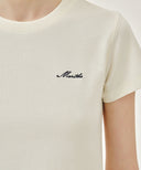 W SMALL LETTERING SLIM CROP TEE IN IVORY image 4