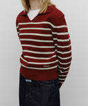 W STRIPE POLO KNIT IN BURGUNDY image 7