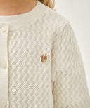 KIDS W POINTELLE KNIT CARDIGAN IN IVORY image 4
