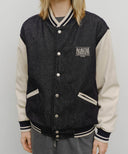 CLASSIC LOGO EMBROIDERY DENIM VARSITY JACKET IN NAVY image 4
