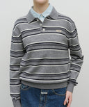 REGULAR LOGO STRIPE POLO KNIT IN MELANGE GRAY image 4