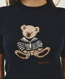 W DOODLE BEAR HALF KNIT PULLOVER IN NAVY image 4