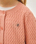 KIDS W POINTELLE KNIT CARDIGAN IN CORAL PINK image 4