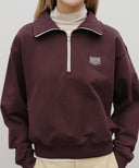 W CLASSIC LOGO HALF-ZIP UP CROP SWEATSHIRT IN BROWN image 4
