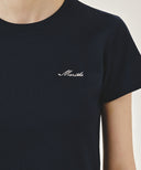 W SMALL LETTERING SLIM CROP TEE IN NAVY image 4