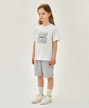 KIDS CLASSIC LOGO BERMUDA ONE TUCK SWEAT SHORTS IN HEATHER GREY image 4