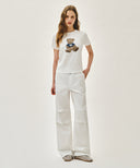 W DOODLE BEAR TEE IN WHT/ BEG image 5
