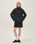 CORDUROY COLLAR QUILTED JACKET IN BLACK image 5
