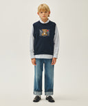 KIDS BEAR CLASSIC LOGO KNIT VEST IN NAVY image 5