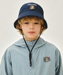 KIDS BEAR EMBROIDERY ROUND BUCKET HAT IN NAVY image 5
