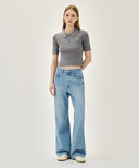 W STRIPE HALF ZIP UP SLIM KNIT IN MELANGE GRAY image 5