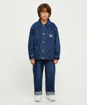 KIDS LETTERING LOGO DENIM JACKET IN BLUE