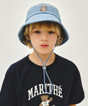 KIDS BEAR EMBROIDERY ROUND BUCKET HAT IN LIGHT BLUE image 5