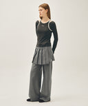 W LAYERED PLEATS SKIRT PANTS IN GRAY image 5